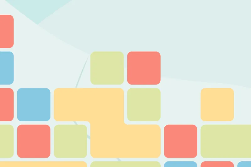 A detail of the board: salmon, butter, pistachio and sky blocks fused into shapes